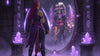 Anti-Mage Wei Persona gazing into a mirror showing her custom Collector’s Cache set reflection. Dota 2 artwork inspired by the persona gifting story.