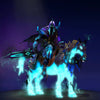 The default skin of Abaddon, shown for comparison with the Blightfall set. This highlights the transformation into an ethereal harbinger, featuring a unique spectral mount with an avian head, masterfully crafted dark armor, and chilling teal and violet particle effects.