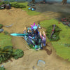 Abaddon shown in-game wearing the Spectral Shadow set. His intricate shadowy armor glowing with blue and violet energies, spiky headpiece with cyan flames, and his formidable spectral drake mount leaving trails of glowing mist are clearly visible, showcasing the set's full impact during a Dota 2 match.