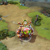 Alchemist shown in-game wearing the Cosmic Concoctioneers set. The detailed mechanized ogre mount with its bubbling green core, the intricate alchemical backpack, and the vibrant green particle effects on his concoctions are clearly visible, showcasing the set's full impact during gameplay.