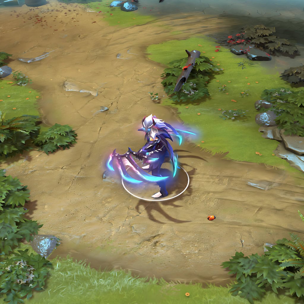 Anti-Mage shown in-game wearing the Brands of the Reaper set. The glowing, ethereal essence of his spectral form, the crackling crescent scythes, and the sharp, aggressive lines of the dark armor are clearly visible, showcasing the set's full impact during mana-burning strikes and blinks.
