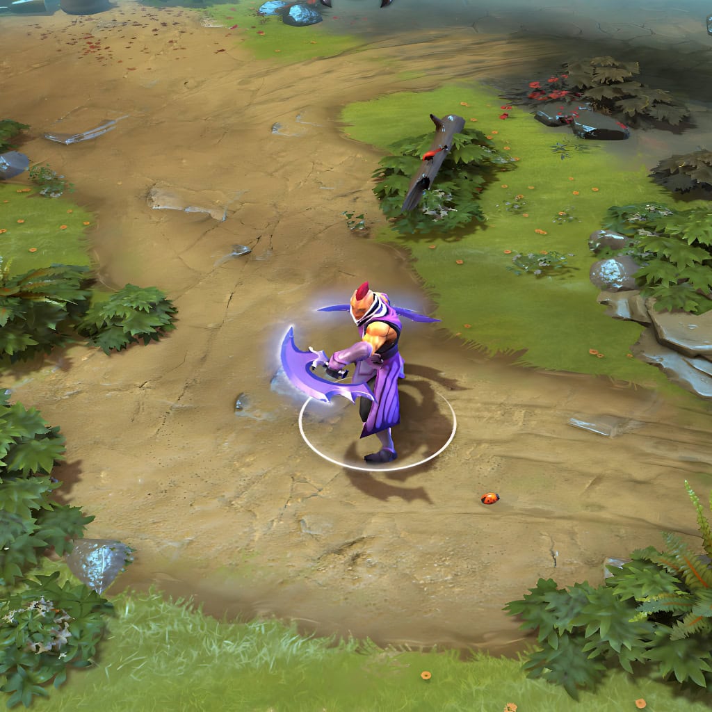 A gameplay screenshot of Anti-Mage's default model in Dota 2. This serves as a baseline to contrast with the enhanced in-game silhouette, stunning spectral energy effects, and intimidating reaper aesthetic of the Brands of the Reaper cosmetic set.