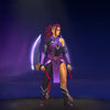 The default skin of Anti-Mage's persona, Wei, shown for comparison with the Turstarkuri Pilgrim set. This highlights the transformation into a sacred traveler, emphasizing the prominent magenta horns, vibrant blue hair, layered purple fabrics, and imposing cosmic crescent blades of this exclusive Summer 2023 Collector's Cache skin.
