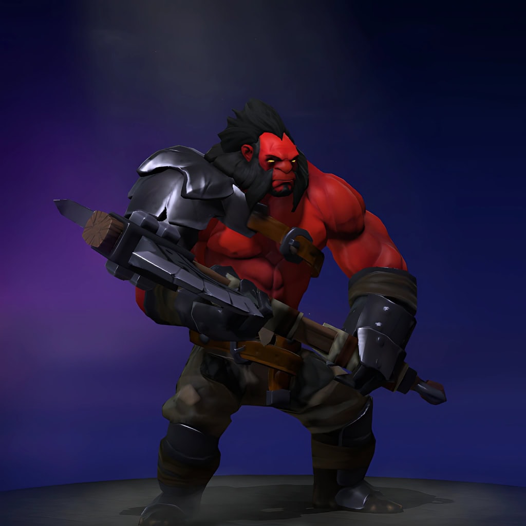 The default skin of Axe, shown for comparison with the Days of the Demon set. This highlights the transformation into an awe-inspiring Oni aesthetic, featuring a ferocious demonic mask, ornate black and gold armor, and a colossal dragon-headed axe.