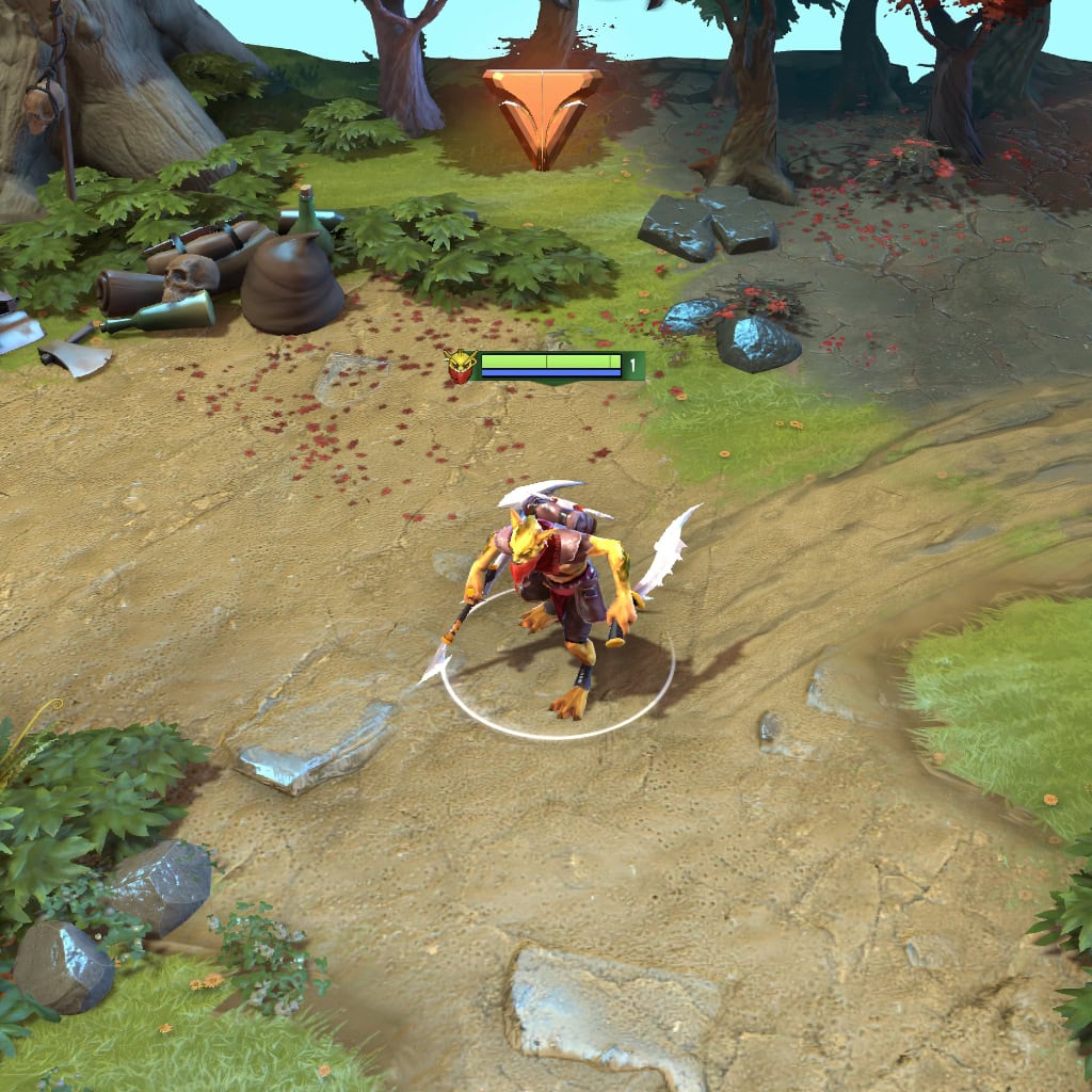 Gameplay screenshot of Bounty Hunter's default skin, for comparison with the Heartless Hunt set from the TI10 Collector's Cache.