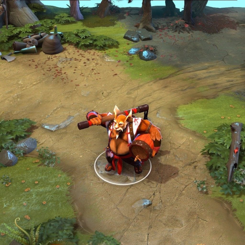 A gameplay screenshot of Brewmaster's default model in Dota 2. This serves as a baseline to contrast with the rugged industrial aesthetic and unique prospector silhouette of the Loaded Prospects cosmetic set.