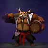 The default skin of Brewmaster, shown for comparison with the Rumrunner's Carronade set. This highlights the complete model overhaul into a formidable rumrunner, discarding the familiar keg for an explosive arsenal including a huge shoulder-mounted cannon.