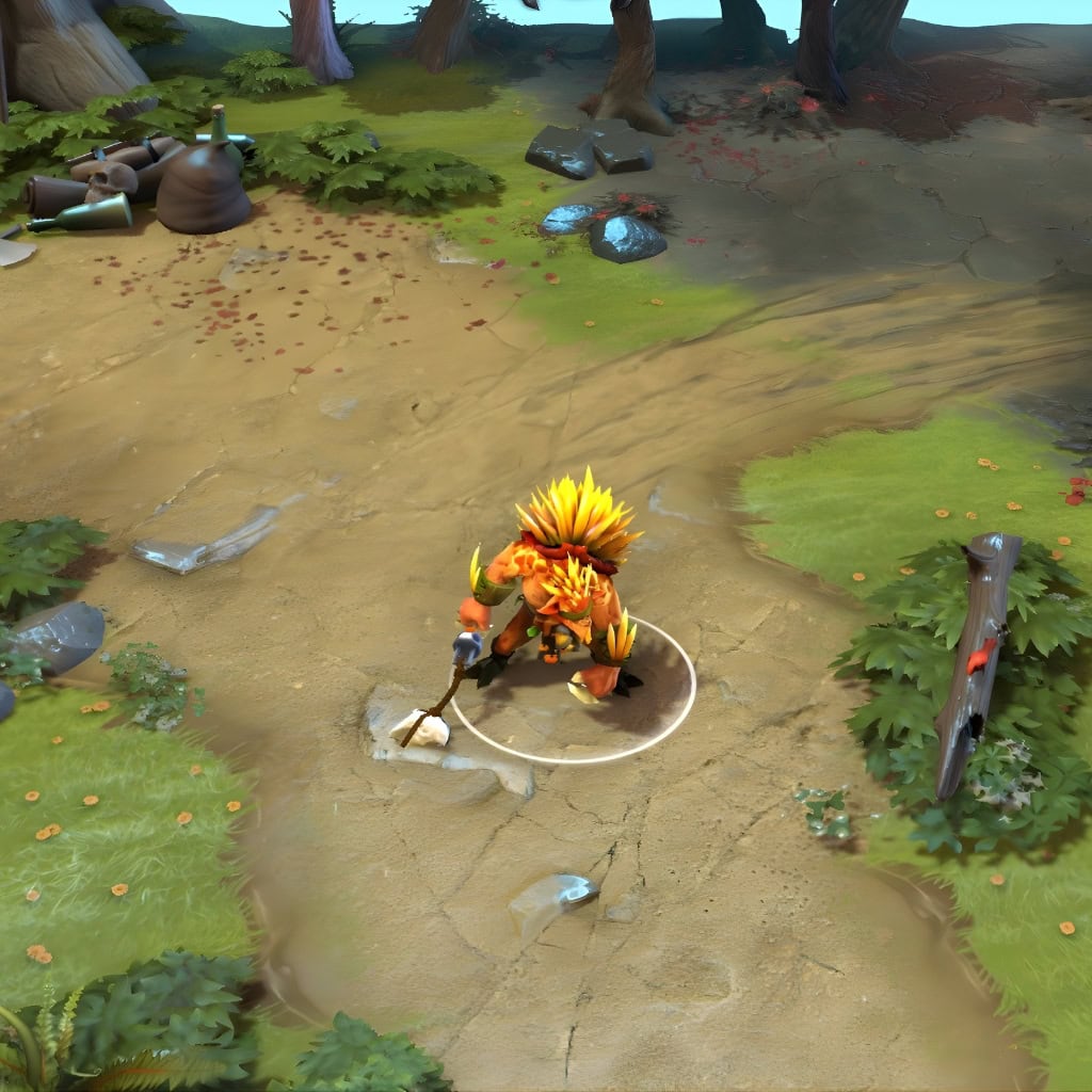 A gameplay screenshot of Bristleback's default model in Dota 2. This serves as a baseline to contrast with the stunning visual overhaul and menacing new model of the Barbarous Blades set, which erupts with glowing crystals and pulsating particle effects.