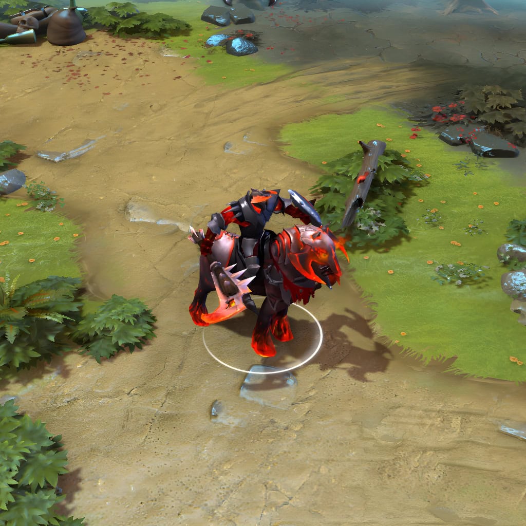 A gameplay screenshot of Chaos Knight's default model in Dota 2. This serves as a baseline to contrast with the enhanced in-game visuals, fiery particle effects, and the majestic Qilin mount of the Wrath of the Celestial Sentinel cosmetic set.