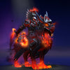 Image of the Talons of the Endless Storm cosmetic set for Chaos Knight, from The International 10 Collector's Cache II in Dota 2, featuring Chaos Knight in dark-forged obsidian and crimson armor, riding an infernal avian steed wreathed in fiery effects, and wielding blazing armaments.