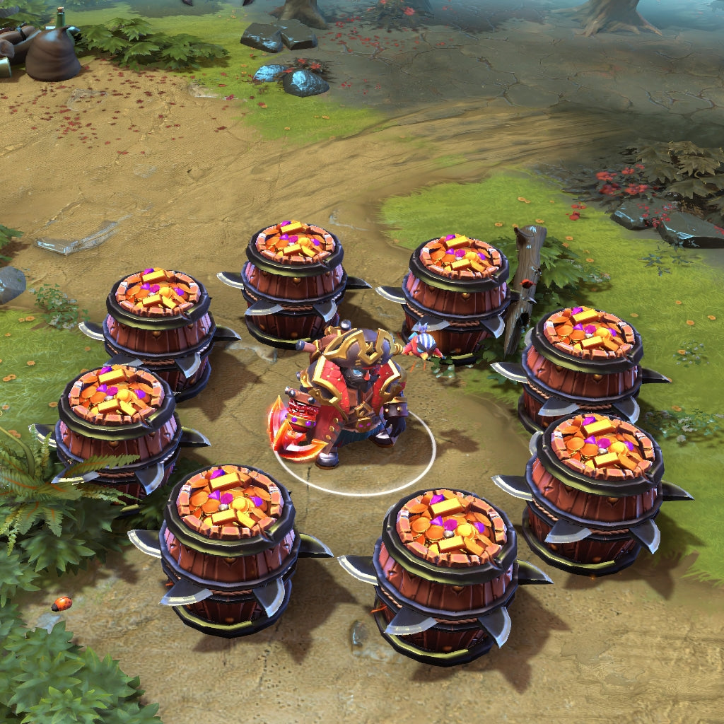 Clockwerk shown in-game wearing the Seadog's Stash set. The full pirate regalia, iconic tricorn hat, eyepatch, regal coat, glowing skull emblem, robotic parrot companion, and the massive, crimson-hot molten anchor weapon are clearly visible, showcasing the set's full intimidating impact.