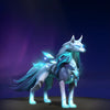The default appearance of Crystal Maiden's Wolf Persona, shown for comparison with the Narwolf Nebula set. This highlights the transformation into a celestial wolf with a deep-space pelt, ornate golden armor, and a striking luminous unicorn horn.
