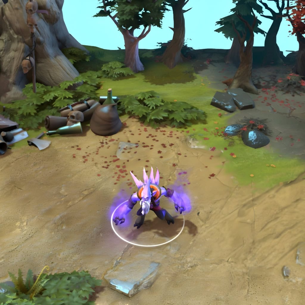 A gameplay screenshot of Dark Seer's default model in Dota 2. This serves as a baseline to contrast with the unique fungal aesthetic, vibrant bioluminescent textures, and purple particle aura of the Insights of the Sapphire Shroud cosmetic set.
