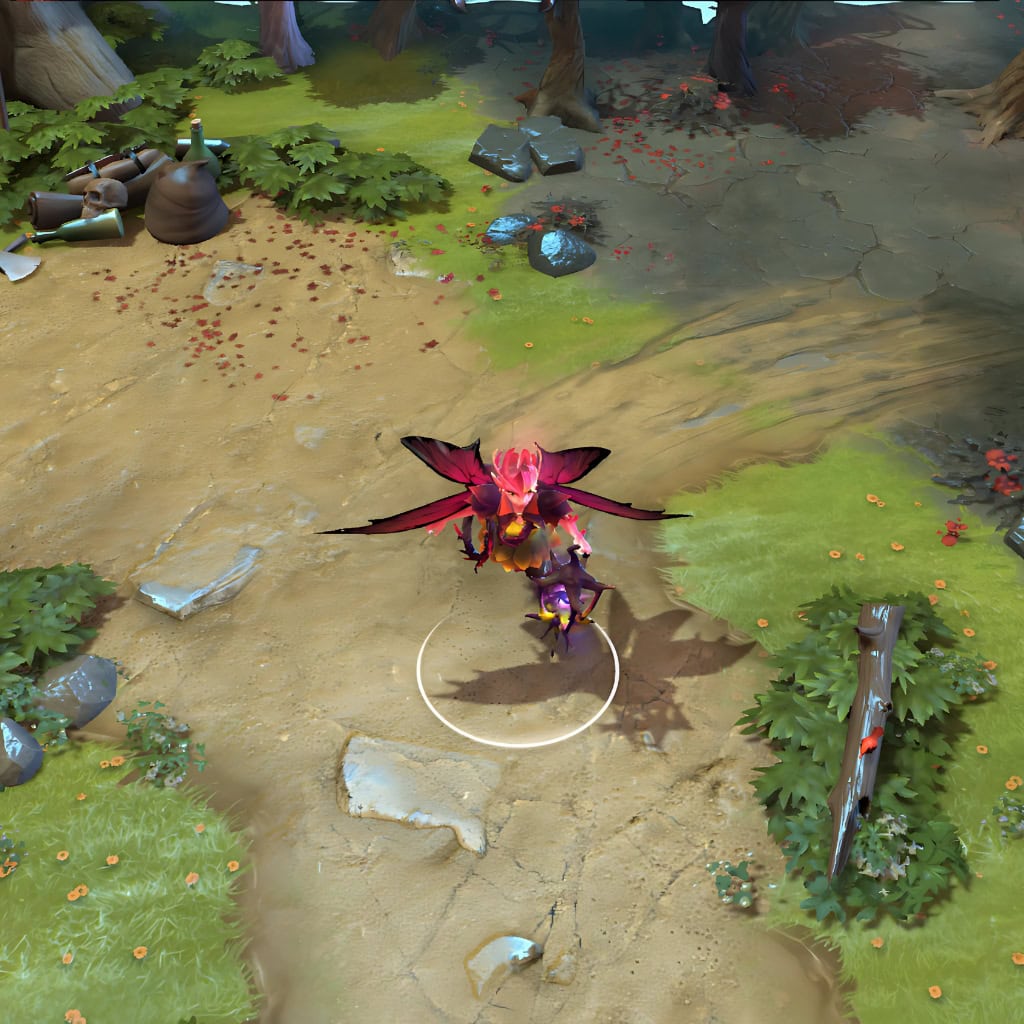 A gameplay screenshot of Dark Willow's default model in Dota 2. This serves as a baseline to contrast with the captivating details and sought-after look of the Twilight Hex cosmetic set.
