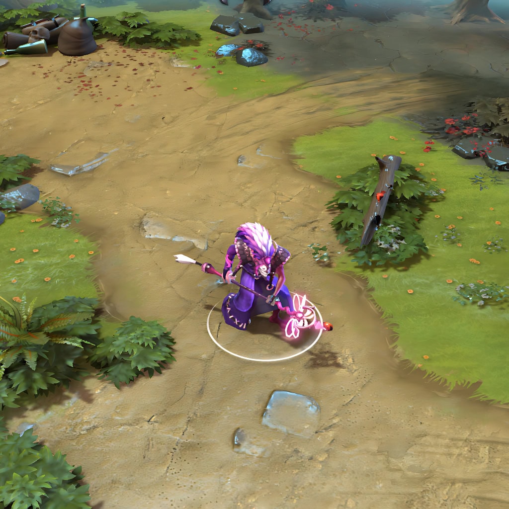 A gameplay screenshot of Dazzle's default model in Dota 2. This serves as a baseline to contrast with the unique and formidable look, new flair for abilities like Shallow Grave, and vibrant venomous cascade of the Dezun Viper cosmetic set, making every detail captivating.