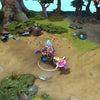 Dazzle shown in-game wearing the Forbidden Medicine set. The intricate shamanistic headdress, ornate tribal garments with glowing teal patterns, bubbling purple brew staff, and the living chameleon familiar are clearly visible, showcasing the set's full impact.