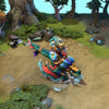 Disruptor shown in-game wearing the Defender of Ruin set. Mounted on his majestic saurian beast with vibrant scales and tusks, Disruptor's intricately carved golden armor, magnificent feathered headdress, and subtle blue energy are clearly visible, showcasing the set's full impact.