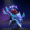 Image of the Fury of the Righteous Storm cosmetic set for Disruptor, from The International 10 Collector's Cache in Dota 2, featuring a red-skinned Disruptor with white hair and glowing horns, riding a majestic white and blue storm dragon.