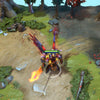 Doom shown in-game wearing the Wrath of the Fallen set. The majestic feathered wings, regal crimson and gold armor, and the brilliantly flaming infernal blade are all visible during gameplay, showcasing the set's full visual impact and enhanced presence.