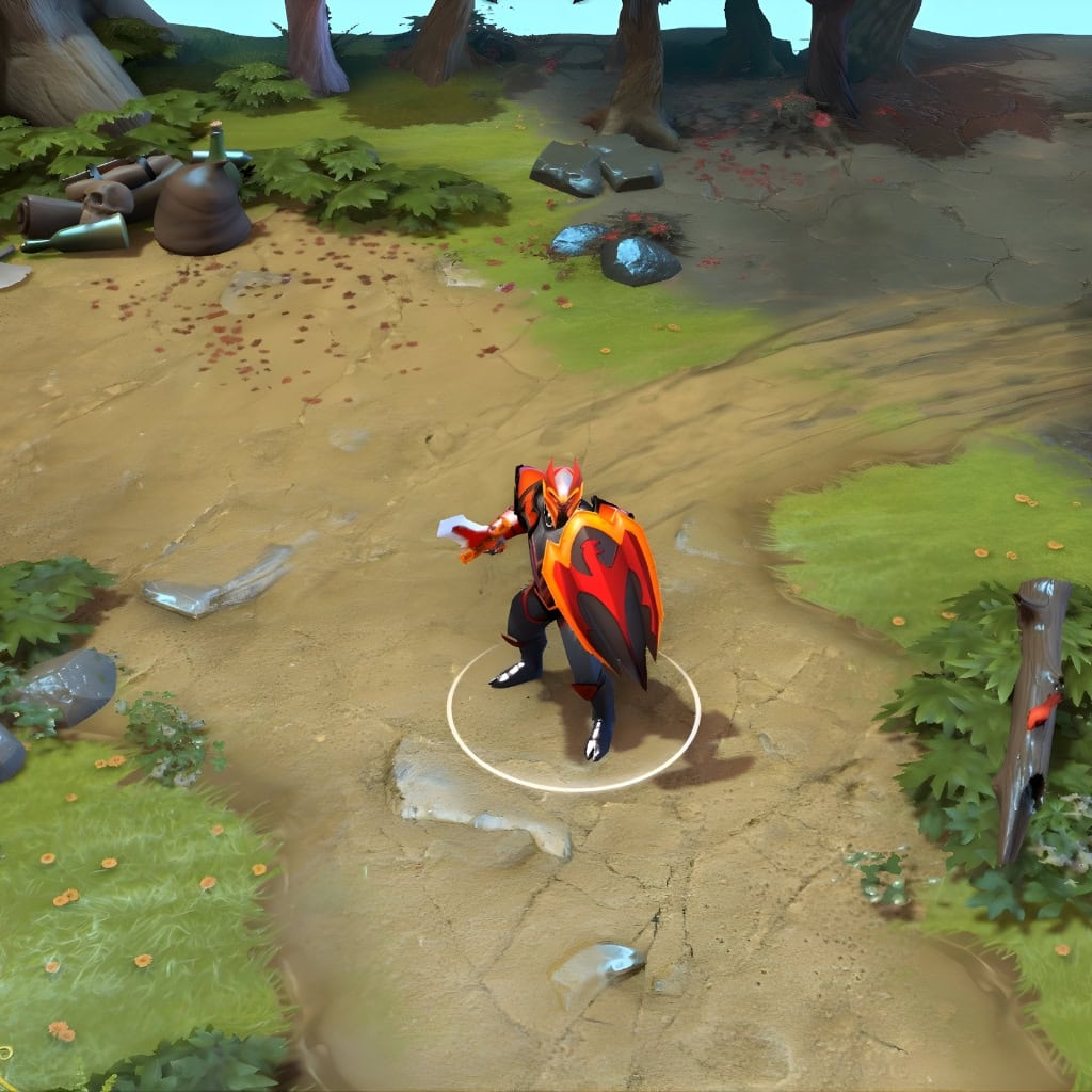 A gameplay screenshot of Dragon Knight's default model in Dota 2. This serves as a baseline to contrast with the intimidating silhouette, smoldering core effects, and powerful aesthetic of the rare Knight of the Burning Scale set from The International 2015 Collector's Cache.