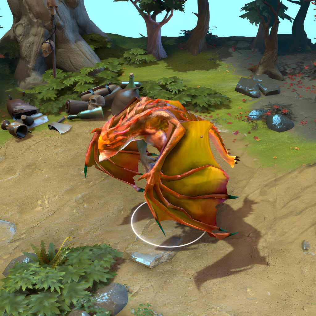 A gameplay screenshot of Dragon Knight's default Elder Dragon Form. This standard red dragon model is shown as a baseline for comparison against the unique black dragon form included in the "Third Awakening" cosmetic set.