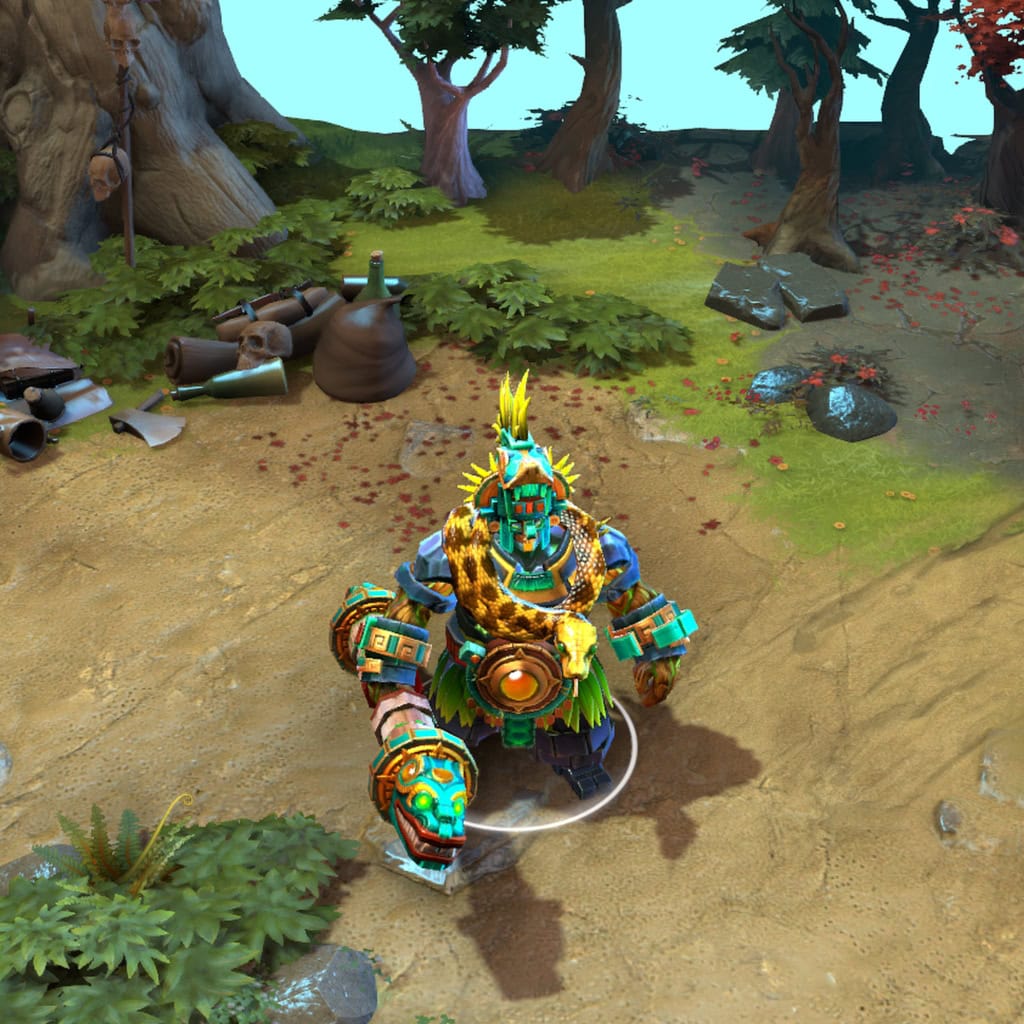Earth Spirit shown in-game wearing the Adornments of the Jade Emissary set. The full jade plate armor, ceremonial headdress, jade serpent armament, and the carved jade boulder stone remnants are clearly visible, showcasing the set's full impact and ancient warrior silhouette.