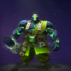 The default skin of Earth Spirit, shown for comparison with the Adornments of the Jade Emissary set. This highlights the transformation into a jade emissary with full jade plate armor, a ceremonial headdress, a jade serpent armament, and carved jade boulder stone remnants.