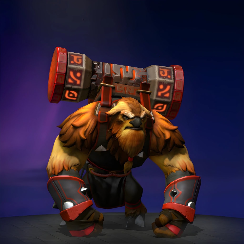 The default skin of Earthshaker, Raigor, shown for comparison with the Intergalactic Orbliterator set. This highlights the transformation into a celestial guardian with cosmic armor, a techno-magical totem, and the included Planetfall Arcana's two-headed form.