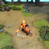 Ember Spirit shown in-game wearing the Cinder Sensei set. The golden fiery visage, long molten beard, twin blazing nunchaku, and ornate robes are clearly visible, showcasing the set's full impact and whispering embers aura during gameplay.
