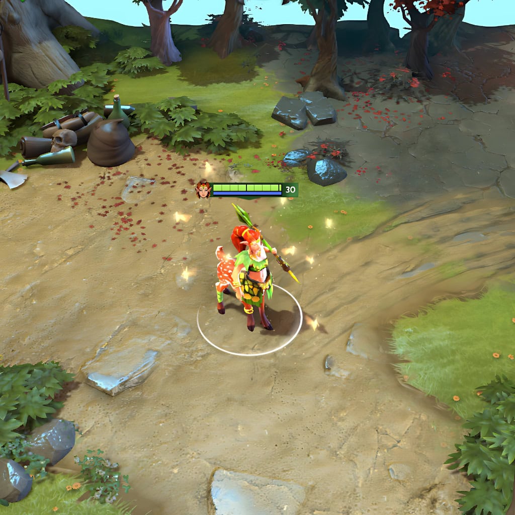 Gameplay screenshot of Enchantress's default skin, for comparison with the Songs of Starfall Glen set from the TI10 Collector's Cache.
