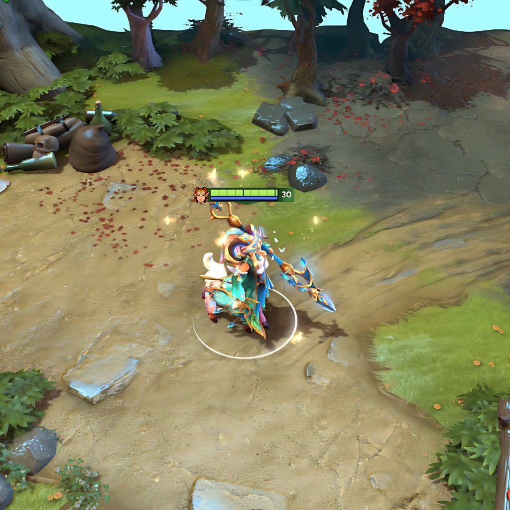Gameplay screenshot showcasing the Songs of Starfall Glen set for Enchantress from The International 10 Collector's Cache.