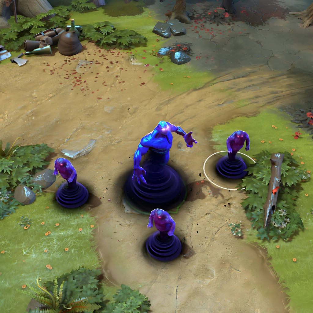 A gameplay screenshot of Enigma's default model in Dota 2. This serves as a baseline to contrast with the enhanced in-game visuals and unique celestial knight aesthetic of the Graviton Blackguard cosmetic set, especially its custom Eidolon summons.