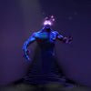 The default skin of Enigma, shown for comparison with The Arts of Mortal Deception set. This highlights the transformation into a cosmic entity with swirling deep blue and violet robes, ornate golden armor, a jeweled turban, masked visage of purple energy, and a pulsating umbral core.