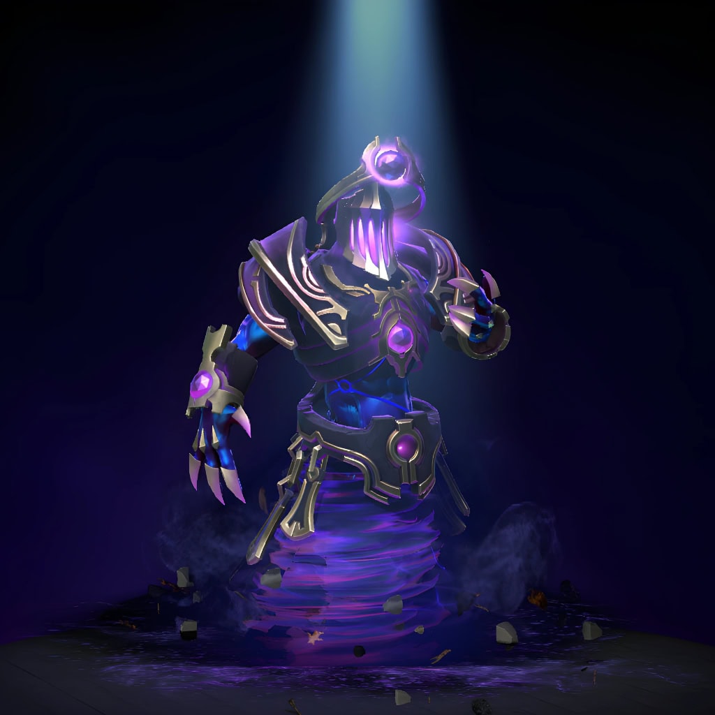 Enigma's "Graviton Blackguard" Cosmic 2025 Heroes Hoard set. Reimagines him as a celestial knight in ornate obsidian armor with gold trim. His lower body is a swirling nebular energy vortex, and he features a floating celestial eye and custom geometric Eidolon summons with pulsing purple cores.