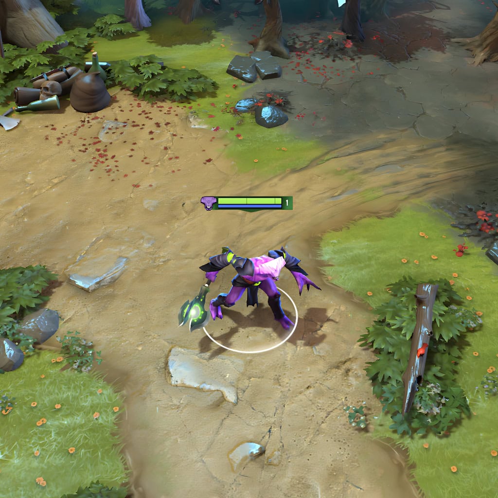 A gameplay screenshot of Faceless Void's default model in Dota 2. This serves as a baseline to contrast with the enhanced in-game visuals and distinct menacing silhouette of the Claszureme Incursion cosmetic set.