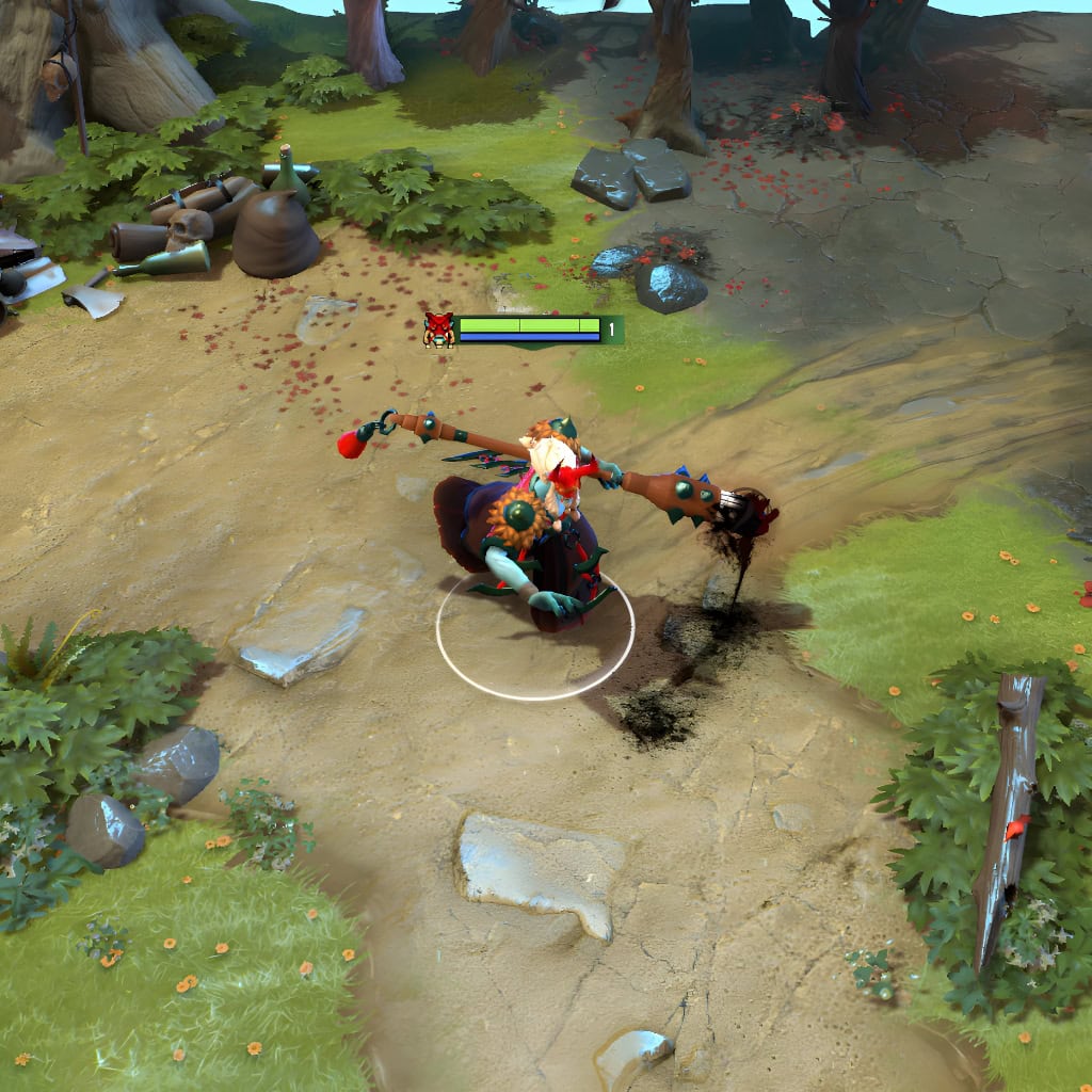 Gameplay screenshot of Grimstroke's default skin, for comparison with the Herald of the Ember Eye set from the TI10 Collector's Cache.