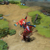 Grimstroke shown in-game wearing The Chained Scribe set. The elaborate layered robes, heavy ornate chains, striking conical hat with crimson talismans, and subtle dark particle effects from his ink are clearly visible, showcasing the set's full impact during gameplay.