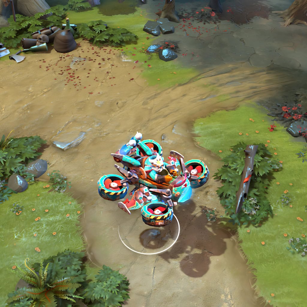 Gyrocopter shown in-game wearing the Arcane Inverter set. The custom copter's glowing blue ducted fans, the "heartbeat" particle effect of the arcane cannons, and the new veteran pilot model are clearly visible, showcasing the set's full impact.