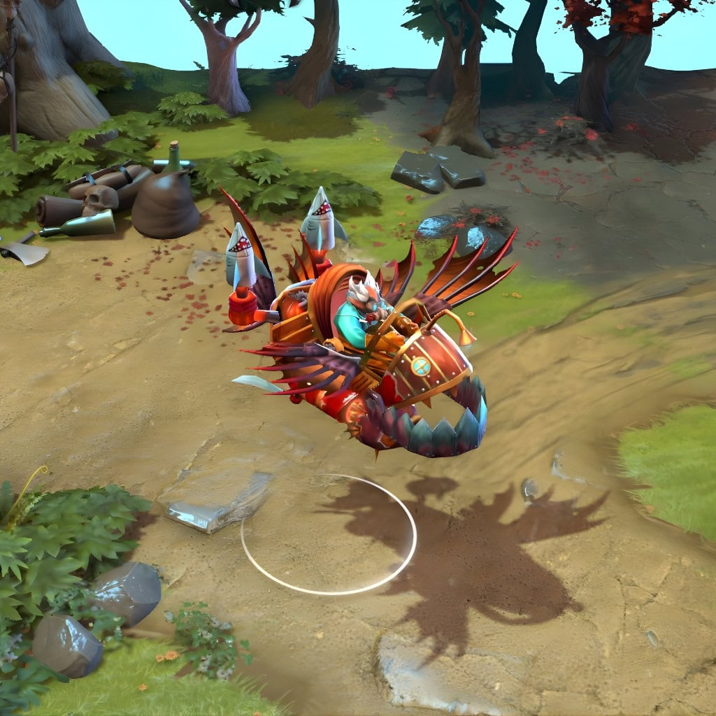 Gyrocopter shown in-game wearing the Mechalodon Interdictor set. The full aircraft remodel into a steampunk shark, custom pilot headpiece with glowing goggles, thematic shark-tipped missiles, and glowing anglerfish lure are clearly visible, showcasing the set's full predatory intent.