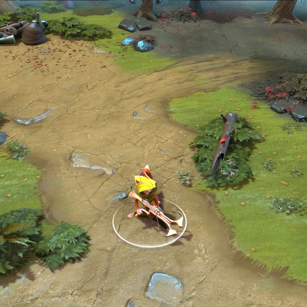 A gameplay screenshot of Hoodwink's default model in Dota 2. This serves as a baseline to contrast with the enhanced in-game visuals, unique nine-tailed fox form, and custom crossbow aesthetic of the Shadowleaf Insurgent cosmetic set.