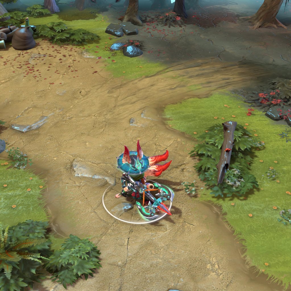 Hoodwink shown in-game wearing the Shadowleaf Insurgent set. The magnificent nine bushy tails, intricate glowing headdress with a central pulsing orb, and the custom angular crossbow with teal and orange accents are clearly visible, showcasing the set's full impact.
