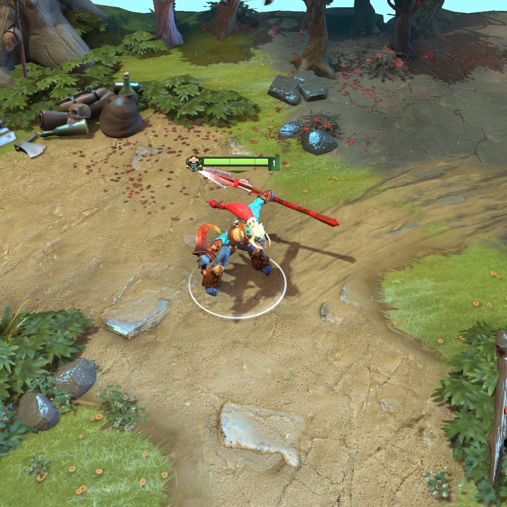 Gameplay screenshot of Huskar's default skin, for comparison with the Flashpoint Proselyte set from the TI10 Collector's Cache.