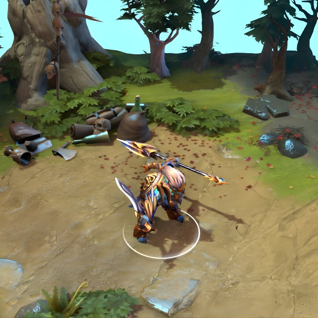 Huskar shown in-game wearing the Samareen Sacrifice set. His vibrant aqua skin, ornate gold and deep-sea blue armor, regal headpiece, powerful golden tridents, and the iconic Aegis of the Samareen shield are clearly visible, showcasing the set's full divine sea-god theme.