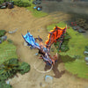 Jakiro shown in-game wearing the Ancestral Heritage set. One head glows with arctic ice and blue accents on its wing, while the other blazes with molten fury and fiery orange embers, showcasing the intricate design and elemental clash of this twin-headed dragon during a Dota 2 match.