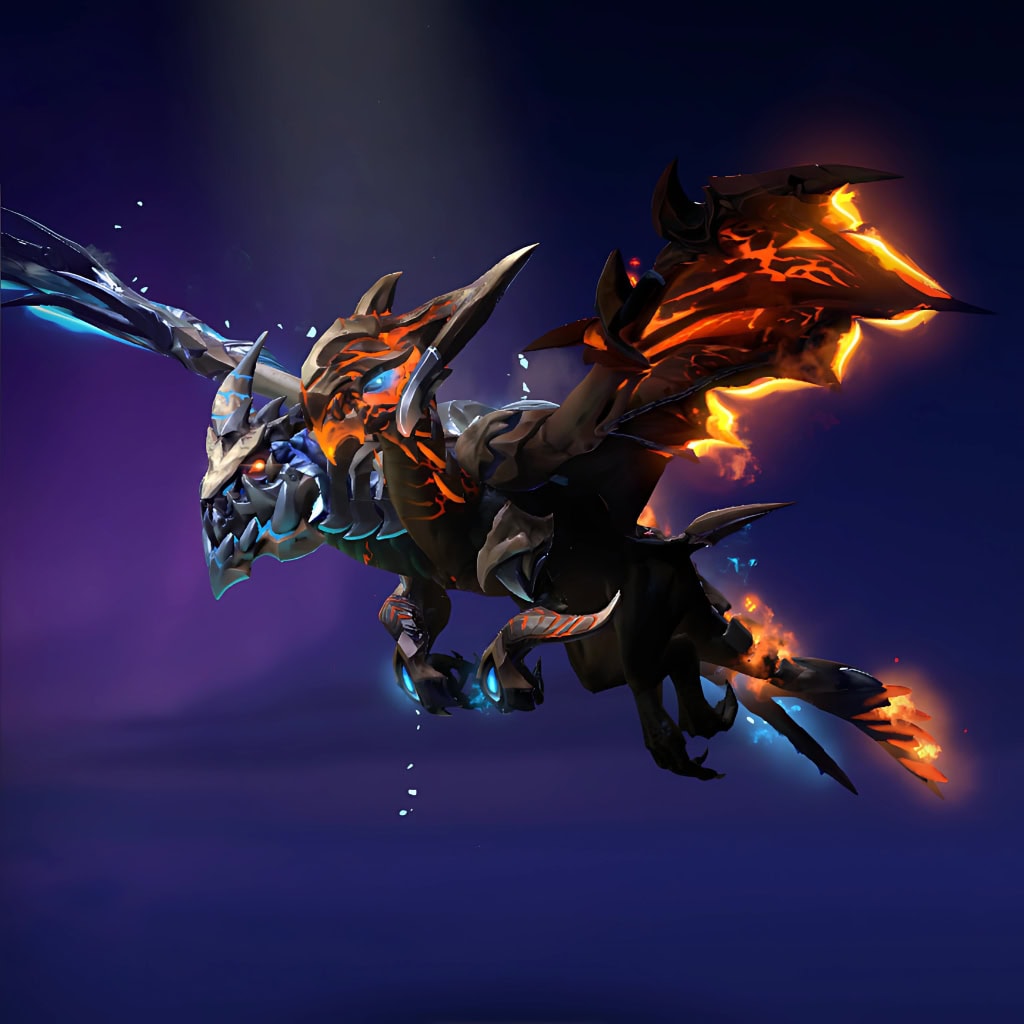 This rare Dota 2 Jakiro "Ancestral Heritage" skin from the Summer 2023 Collector's Cache transforms the twin-headed dragon into a breathtaking fusion of primal power. One head embodies arctic ice with glowing blue accents, while the other blazes with molten fury and fiery orange embers across its wing, showcasing elemental clash.