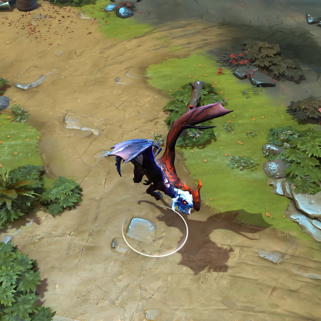A gameplay screenshot of Jakiro's default model in Dota 2. This serves as a baseline to contrast with the breathtaking fusion of primal power, striking elemental duality, and spectacular animations of frost and flame from the Ancestral Heritage cosmetic set.