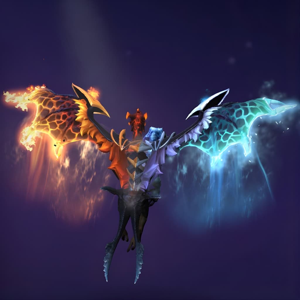 Dota 2 Immortal item, Pyrexaec Forge, transforms Jakiro’s back into magnificent elemental wings, one frigid, one molten.