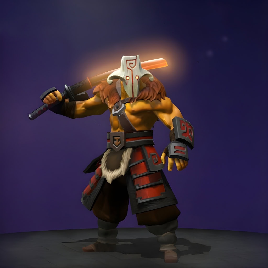 The default skin of Juggernaut, shown for comparison with the Ancient Exile set. This highlights the transformation into a warrior from a forgotten era with intricate armor, fiery effects, and a unique, lore-steeped design.