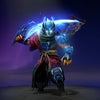 Image of the Lineage of the Stormlords cosmetic set for Juggernaut, from The International 10 Collector's Cache in Dota 2, featuring a warrior in blue and magenta purple armor with lightning effects, a horned helmet, and a glowing katana.