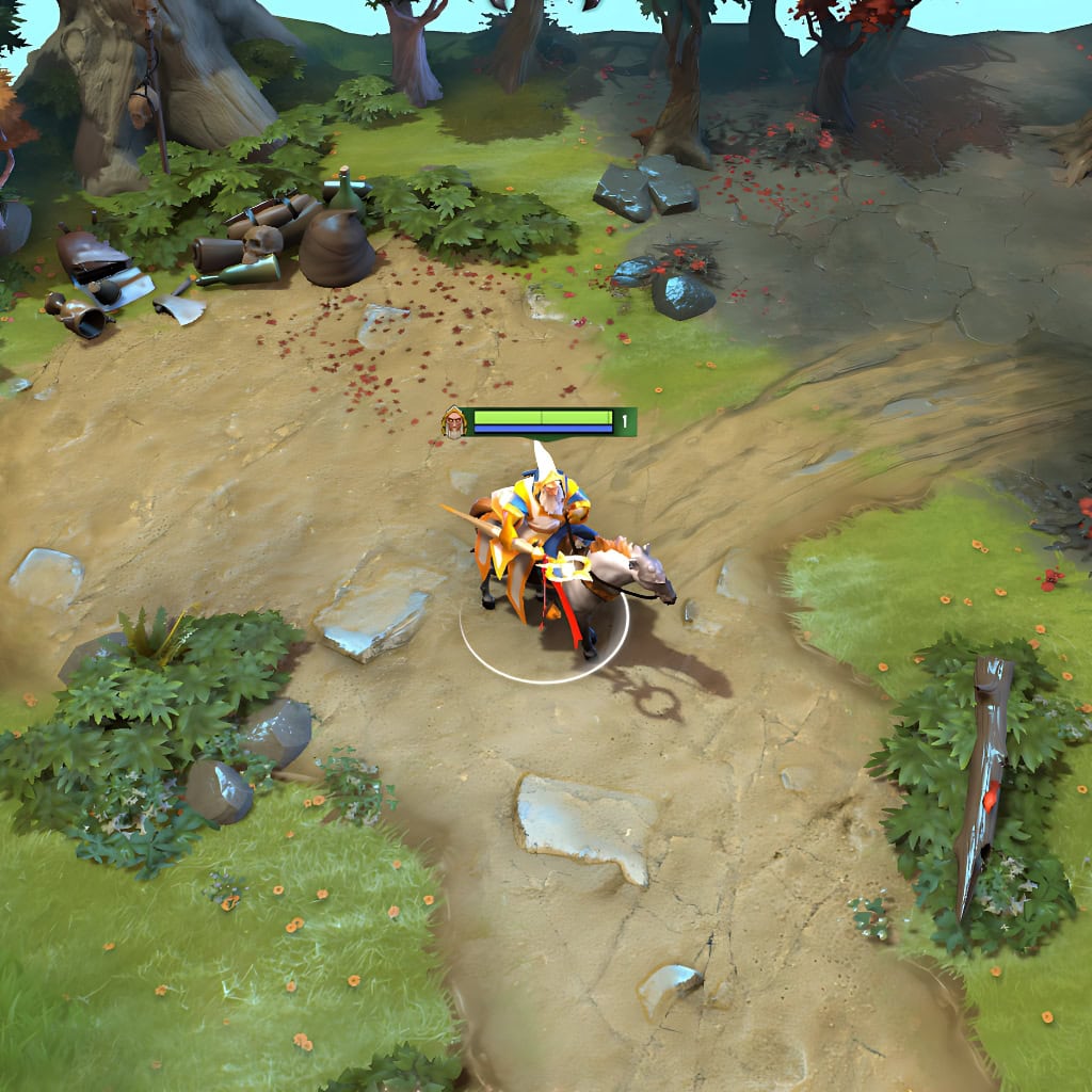 Gameplay screenshot of Keeper of the Light's default skin, for comparison with The King of Thieves set from the TI10 Collector's Cache II.